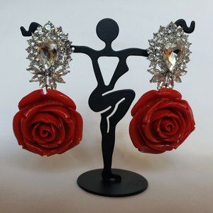 Rhinestone Crystal Bridal Roseflower Drop Earrings